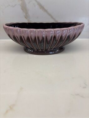 Vintage Drip Glazed Ceramic Footed Bowl Planter Trinket Dish Dusty Rose Brown